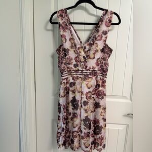Simply Vera Vera Wang V Neck Floral Chiffon Sleeveless Dress Size M